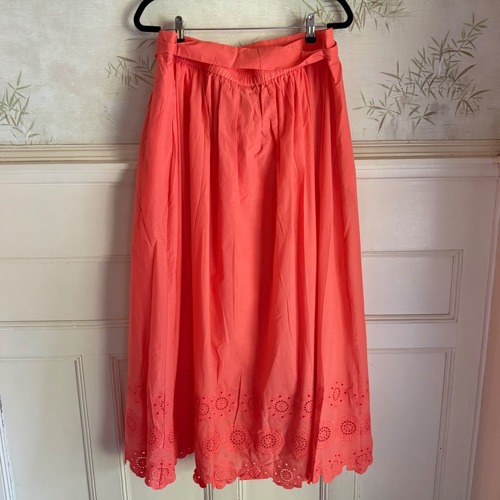 NWT Lane Bryant Coral Maxi Skirt Cotton Eyelet Tie Waist Plus Feminine - 18/20